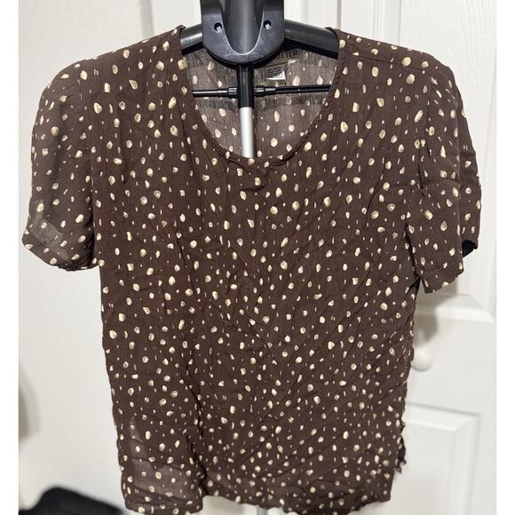 Globetrotter Brown Polka Dotted Short Sleeve Blouse Size Large - Picture 1 of 3